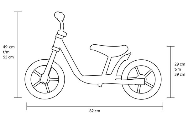 De afmetingen van de Starter loopfiets