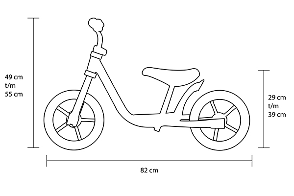 De afmetingen van de Starter loopfiets