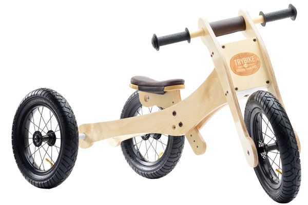 Trybike houten loopfiets 4 in 1 wood brown.